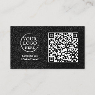 Svart Läder QR-kod Affärs-kort Modern Logo Visitkort