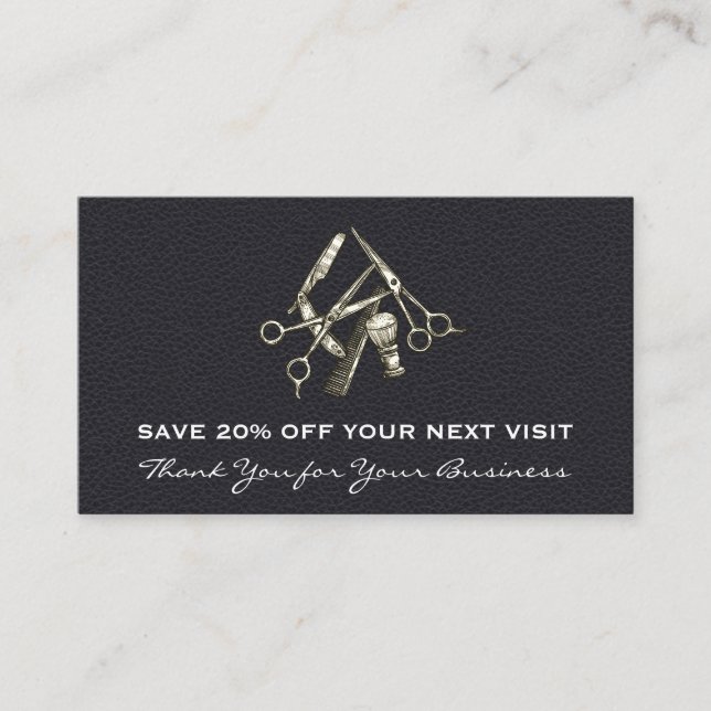 Svart läder | Salon Ordförande | Rabattlojalitet Visitkort (Framsida)