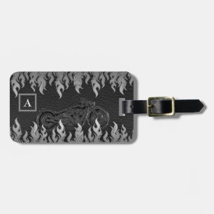 Svart Läder Silver Flammor Het Eld Motorcykel Bagagebricka