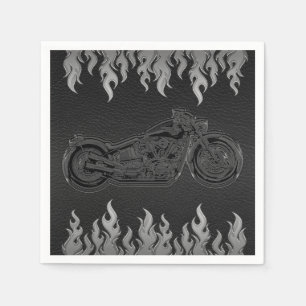 Svart Läder Silver Krom Motorcykel Bikerfest Pappersservett