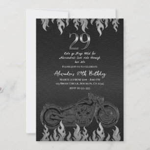 Svart läder Silver Motorcykel 29-årsdag Inbjudningar