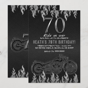 Svart läder Silver Motorcykel 70TH 70 Födelsedag Inbjudningar
