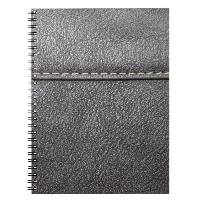 Svart läder sytt med vit sömnad anteckningsbok (Framsidan)