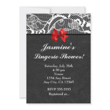 Svart läder & vit spets underkläder inbjudan