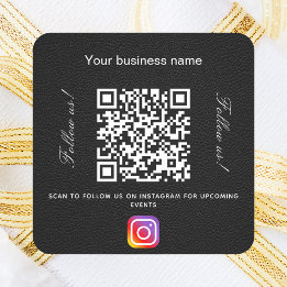 Svart läderbutik namn qr-kodinstagram fyrkantigt klistermärke