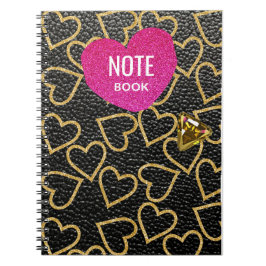 Svart läderfekterad stil med guld-hjärtan. anteckningsbok