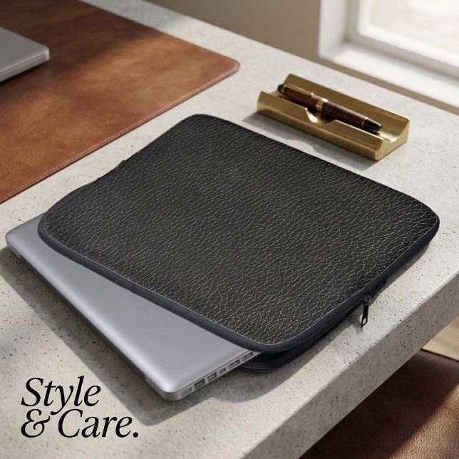 Svart läderfinishstruktur laptop fodral (Black Leather Finish Texture Laptop Sleeve)