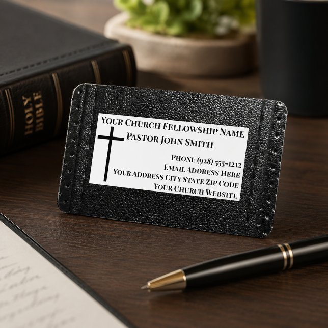 Svart läderkors Kyrkoledare Affärskort  Visitkort (The leather details are simulated in the artwork. No actual leather will be used in this card.)