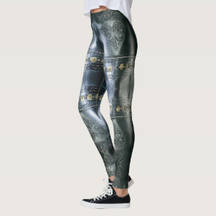 Svart läderpansar, abstrakt design leggings