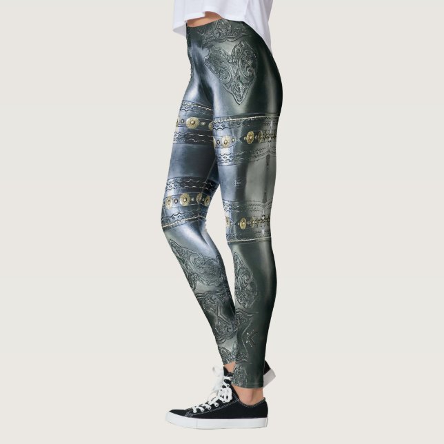 Svart läderpansar, abstrakt design leggings (Vänster)