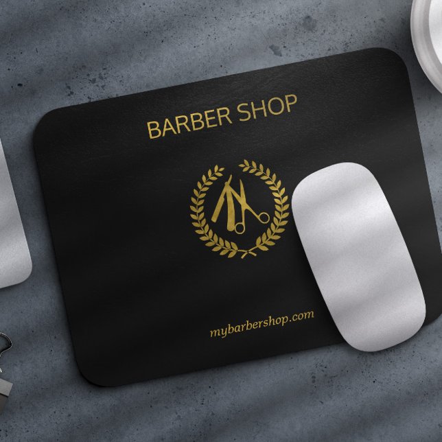 Svart läderutseende i guld i lyxbarber (guld) musmatta (Skapare uppladdad)