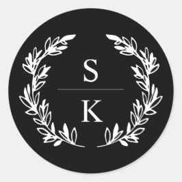 Svart lagerkransmonogram bröllopssigill runt klistermärke