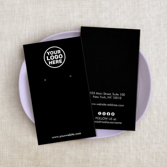 Svart Lägg till Social Media Earring Visning Card  Visitkort (Skapare uppladdad)