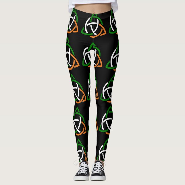 Svart lägga benen på ryggen för irländsk Celtic Leggings (Framsida)