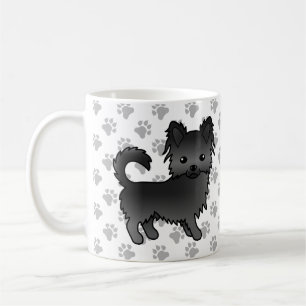 Svart Lång Coat Chihuahua Tecknad Hund & Tassar Kaffemugg