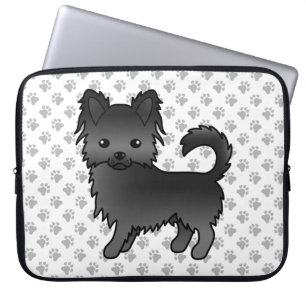 Svart Lång Coat Chihuahua Tecknad Hund & Tassar Laptop Fodral