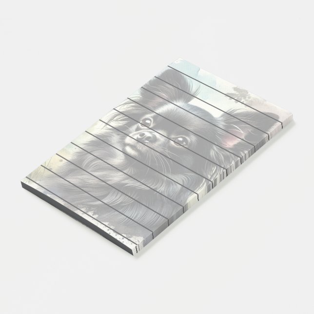 Svart, långfärgad Chihuahua i vattenfärg Post-it Block (Vinklad)