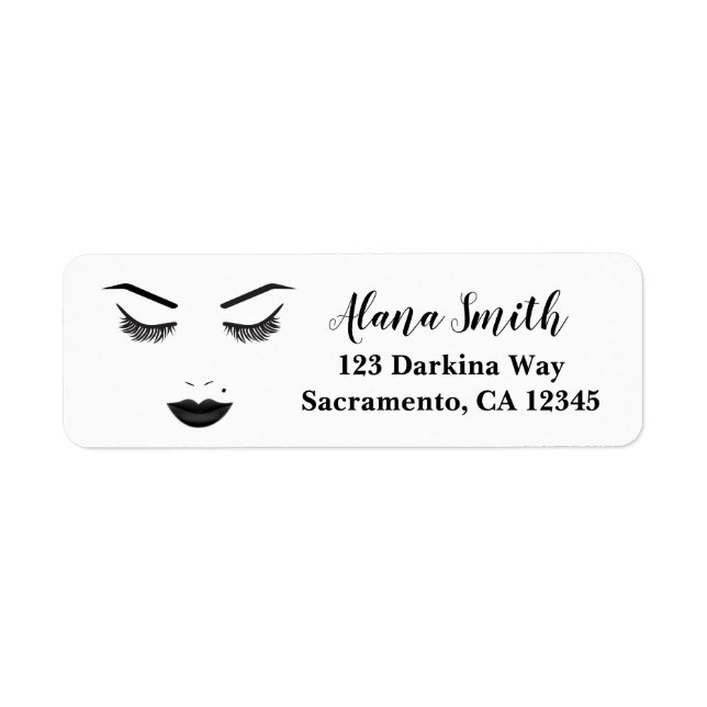 Svart läppstift Smink Ansikte Ögonbryn Läppar Glam Returadress Etikett (Framsidan)