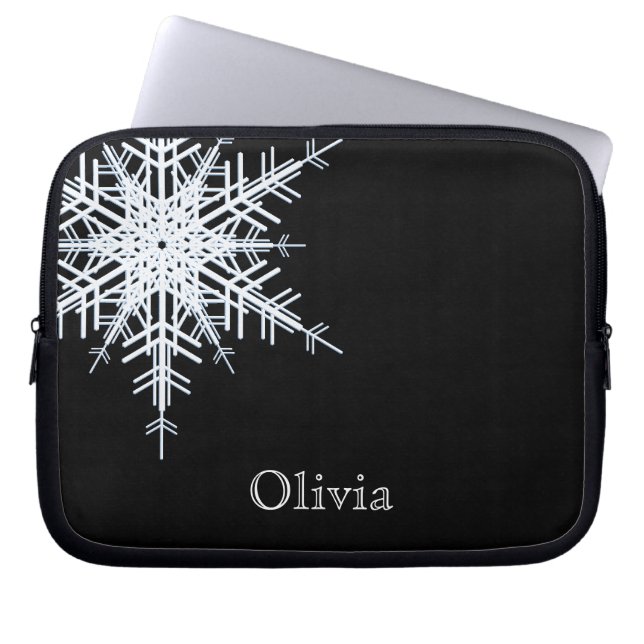 Svart laptoppsfodral med snöflinga laptop fodral (Framsidan)