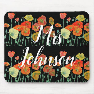 Svart lärare Namn blommigt Musmatta Pad
