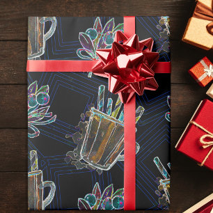 Svart lätt nyon Juldag Hett Chocolate Mönster Presentpapper