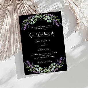 Svart lavender violet greenery lyxury bröllop inbjudningar