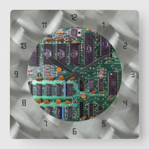 Svart LED med simulerat borstat Aluminium PCB Fyrkantig Klocka