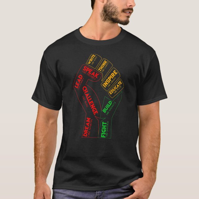 Svart ledare med inspirerande prestanda, snabb och t shirt (Framsida)