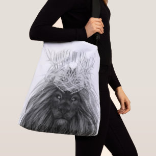 Svart Lejon med Antlers Krona och Monogram Axelväska
