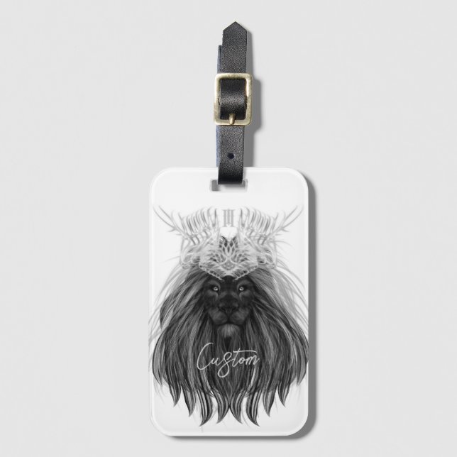 Svart Lejon med Antlers Krona och Monogram Bagagebricka (Framsida vertikal)