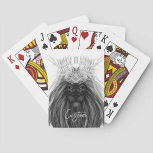 Svart Lejon med Antlers Krona och Monogram Casinokort