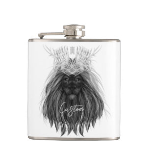 Svart Lejon med Antlers Krona och Monogram Fickplunta