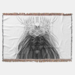 Svart Lejon med Antlers Krona och Monogram Filt