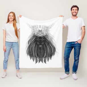 Svart Lejon med Antlers Krona och Monogram Fleecefilt