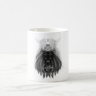 Svart Lejon med Antlers Krona och Monogram Kaffemugg