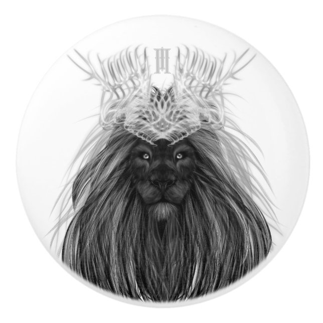 Svart Lejon med Antlers Krona och Monogram Knopp (Framsidan)