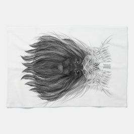 Svart Lejon med Antlers Krona och Monogram Kökshandduk