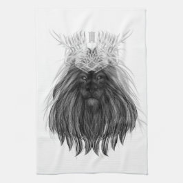 Svart Lejon med Antlers Krona och Monogram Kökshandduk