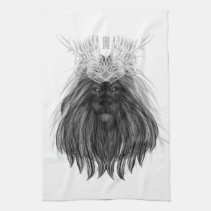 Svart Lejon med Antlers Krona och Monogram Kökshandduk