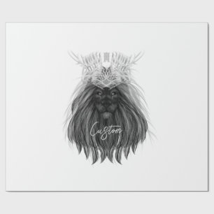 Svart Lejon med Antlers Krona och Monogram Presentpapper