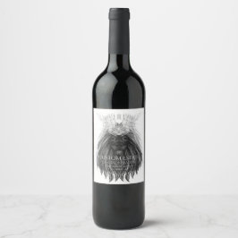 Svart Lejon med Antlers Krona och Monogram Vinflaska Etikett