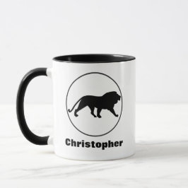 Svart Lejona Teckning i Circle Ram Anpassa Mugg