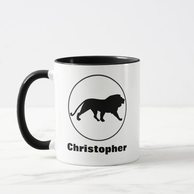 Svart Lejona Teckning i Circle Ram Anpassa Mugg (Vänster)