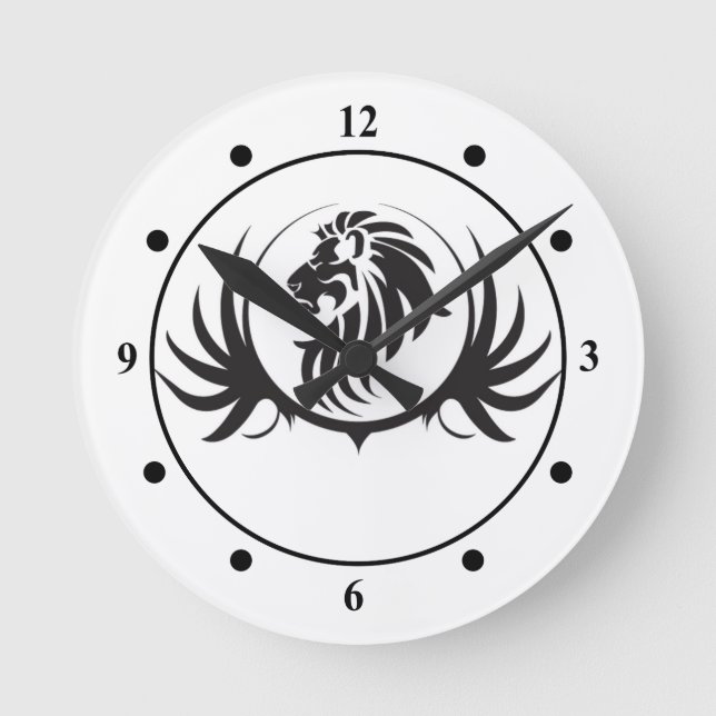 Svart lejonhuvud rund klocka (Framsida)