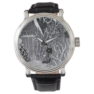 Svart leopard i djungeln - blyerten teckning armbandsur