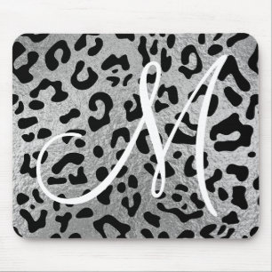 Svart leopard och falsk silverfolie-monogram musmatta