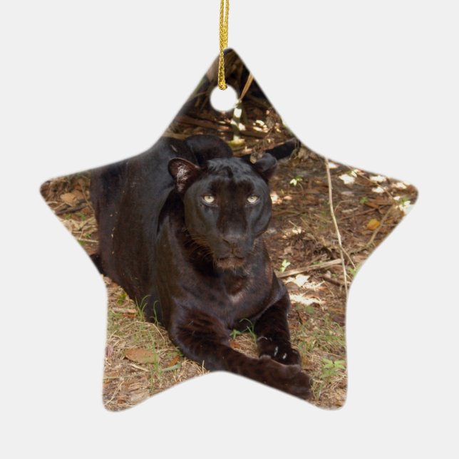 Svart Leopardjulprydnad Julgransprydnad Keramik (Framsidan)