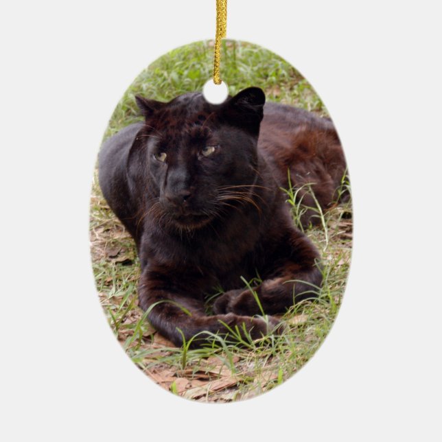 Svart Leopardjulprydnad Julgransprydnad Keramik (Framsidan)