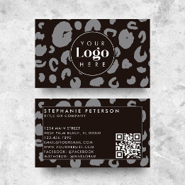 Svart Leopardsmönster Anpassat Företag Logotyp QR- Visitkort