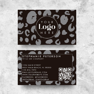 Svart Leopardsmönster Anpassat Företag Logotyp QR- Visitkort